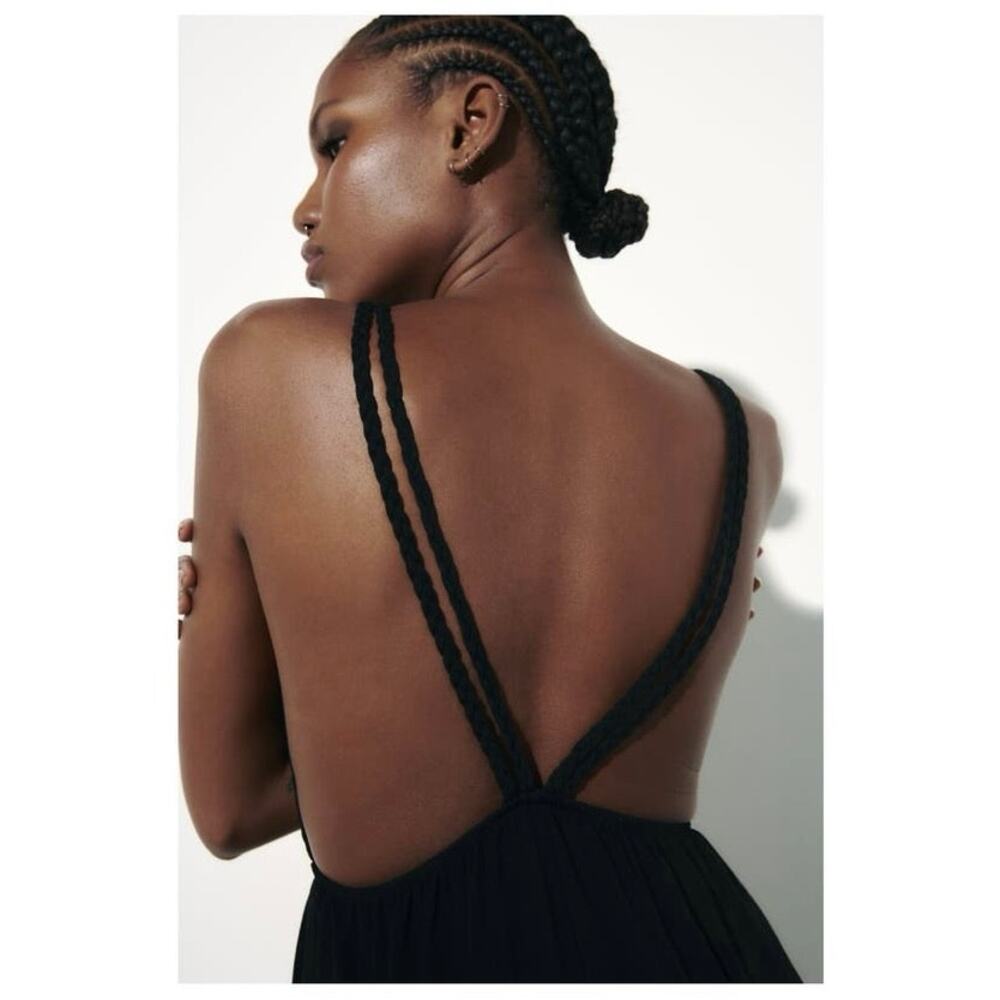 Zara Braid Strap Black Jumpsuit size Large - Picture 5 of 11
